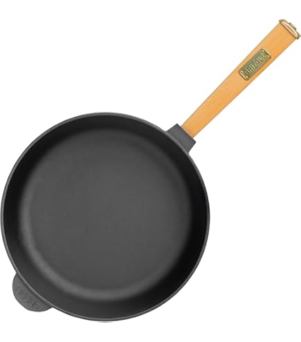 Jinfanshurich Gietijzeren pan met afneembare houten greep, ongecoate gietijzeren pan, gietpan voor alle soorten kookplaten, 23-29 cm ronde ijzeren pan (27CM