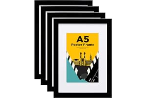 Egofine A5 bildram set om 4, fotoram med äkta glas, bildram av komposit trä för bord och väggmontering