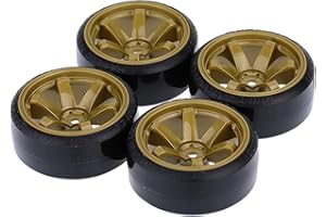 KINGCOO RC Drift Car Wheel and Tyre, 4PCS 63mm Hard Tires Plastic Wheel Rims for 1/10 On-Road Racing Drifting Car Spare Parts for HSP Tamiya HPI Kyosho(Gold)
