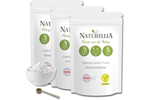 ‎NATURELLIA Naturellia 15g Vegan Hyaluronsäure Pulver pur Trio 5g Hyaluron Pulver NIEDERMOLEKULAR & 5g Hyaluron Pulver HOCHMOLEKULAR & 5g Hyaluron Pulver ULTRAMOLEKULAR