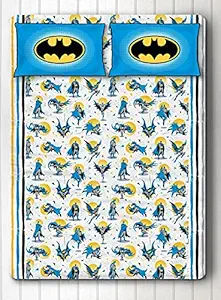 Silverlinen Official DC Comics Justice League Batman 100% Cotton 250 TC Double Bedsheet for Kids Room for Boys and Girls with Two Pillow Covers - Multicolour