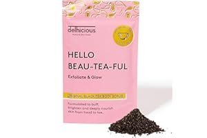 Delhicious Black Tea Body Scrub Exfoliator for Very Dry Skin - Himalayan Pink Salt Scrub with Almond Oil - Exfoliating Scrub for Soft, Smooth Skin - Natural, Vegan, Ayurveda - Original, 100g