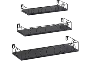 EYMPEU Black Moon Motif Floating Shelves for Wall, Set of 3 Kitchen Wall Shelves, Bedroom Wall Shelf