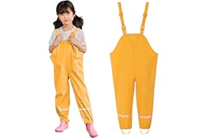 Angxiwan Kids Waterproof Trousers Boys Girls Toddler One-Piece Rain Dungarees Nylon Stylish Waterproof Windproof Mud Jumpsuit Breathable Outdoor Overalls