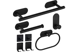 Linyoish 8 Pezzi Senza Foratura Set di Accessori da Bagno Porta Asciugamani Acciaio Inossidabile,Gancio per Accappatoio,Anello per Asciugamano,Porta Carta Velina,Ganci Adesivi,Porta Rasoio (Nero)