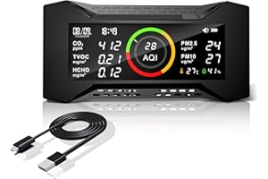 Therm La Mode CF-20 Rilevatore Qualità Aria per PM2.5, PM10, AQI, CO2, VOC, HCHO,Temperatura, Umidità, Misuratore CO2, Misuratore Qualità Dell'aria, Monitoraggio della Qualità dell'aria