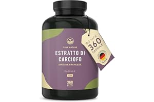 Estratto di carciofo - 360 capsule - dose elevata: 2400 mg giornalieri (60 mg di cinarina) - estratto carciofi francese - Vegano e testato in laboratorio - TRUE NATURE®
