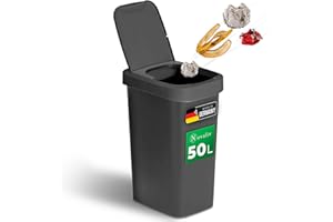 Novaliv Mülleimer 50L mit 2in1 Deckel, Klappdeckel & Schwingdeckel, Stilvoller Anti-Geruch Abfalleimer für Küche Haushalt Büro, Müll Eimer Bin Abfall Trash Kunststoff Abfallbehälter Mülltonne