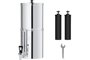 Waterdrop Gravity-fed Water Filter System, NSF/ANSI 372 Certification, 8.5L Stainless-steel Filter System with 2 Filters and Metal Spigot, Reduces up to 98.95% of Chlorine-King Tank Series, WD-TK