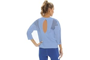 DMWHSY Women's Gym Tops 3/4 Sleeve Sports T-Shirt Womens Running Workout Shirts Fitness Gym Shirts Athletic Shirts Open Back Gym Tops Yoga Shirts