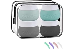 DECORDWELL 4 Stück Silikon Cremedose, 30ml Cremetiegel zum Befüllen, Leerdose Kosmetik, Reise Kosmetik Behälter, mit Aufbewahrungstasche Cremespatel Etikett, für Kosmetik Cremes Lotionen Schmuck (Schwarz)