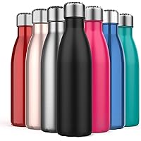 BICASLOVE Insulated Water Bottle, 500ml Double Wall Stainless Steel Vacuum Bottle Keep 18 Hours Hot & 24 Hours Cold - BPA Free for Outdoor Sports, Fitness, Camping, Hiking, Office,School (Black)