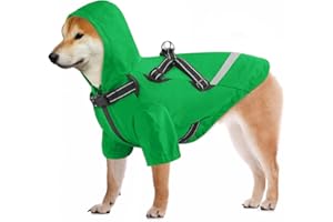 Dolahovy Dog Raincoat & Harness featuring Adjustable Poncho-Style Waterproof Jacket with Reflective Pet Rainwear & Hood for Small & Medium Dogs