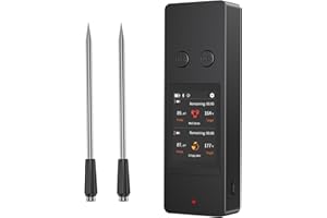 TANGZHE Fleischthermometer Kabellos Bratenthermometer Grillthermometer mit 2 ultradünnen Fühlern, großem Touchscreen, IP67 wasserdichtes Smarte Küchenthermometer für Grill, BBQ, Smoker Weihnachtsgeschenke