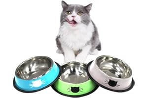 DOMI PRO Gamelle pour Chat Bol 3 pièces, en Acier Inoxydable Anti-dérapant Ensemble, Mangeoirs et abreuvoirs pour Chiots Hamsters Lapins Petits Animaux