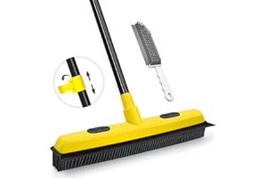 JEHONN EHONN Escoba de Goma con Rasqueta, Quita Pelo Mascotas para Limpiar Alfombras, Ventanas, Azulejos y Suelos de Madera (Amarillo)