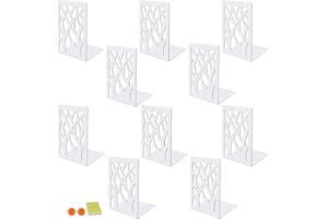 DIFIT Sujetalibros, Sujeta Libros Estantería, Metal, Blanco, para Libros Gruesos, 10 Piezas Apoyalibros, Antideslizante, 12x9x16cm