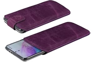 Suncase Ledertasche Etui kompatibel mit Samsung Galaxy A56 5G Hülle Innenmaße: 168 x 82 x 15 mm (geeignet für Dicke Bumper/Backcover Modellen) in antik lila