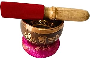 CLASSIC COLLECTION UK7 LTD Tibetan Singing Bowl Set - Easy To Play for Beginners - Authentic Handcrafted Mindfulness Meditation Holistic Sound 7 Chakra (MANDALA BRASS, 9cms)