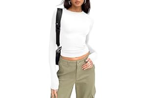 LACOZY Women's Slim Fit Going Out Crop Tops Casual Solid Color Crew Neck Long Sleeve Tight Tee Shirt Basic Streetwear