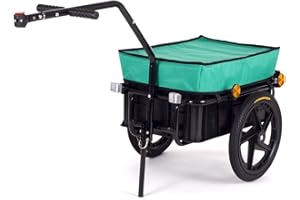 SAMAX Remolque de Bici Bicicleta Cesta extraible Rueda Neumaticos Remolque de transporte para Carga 60 kg / 70L en Verde