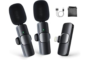 Moman Bezprzewodowy mikrofon krawat, 2TX i 1RX 2,4 GHz【Oświetlenie】 Bezprzewodowy mikrofon lawalowy pojedynczy wyciszony mikrofon inteligentna redukcja szumów do wywiadu Tiktok, mikrofon-krawat bez