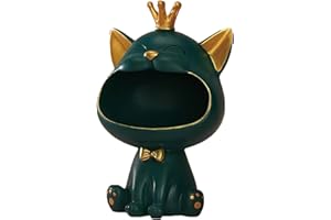 Tibeoyad Statua di gatto che ride, scatola di immagazzinaggio di gatto fortunato, scultura felino, regalo per soggiorno, casa, corridoio, mobili (verde)