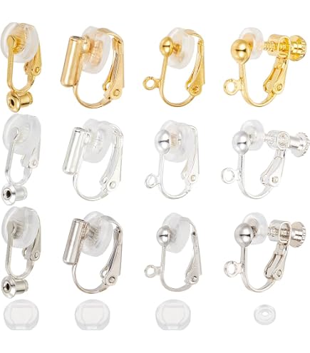 SUNNYCLUE Kit 36 Pezzi Convertitori Per Orecchini A Clip - 9 Stili In Ottone Oro/Argento, Componenti Fai-da-Te - 6