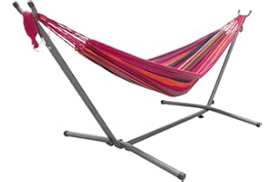 SUSIRE Rope Camping Hammock with 8.5 FT Portable Steel Stand Space Saving Folding T Style Stand Heavy Duty 330 Pound Capacity for Outdoor Patio Lawn Indoor