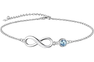 Suplight 925 Stelring Silver Infinity Birthstone Anklet, Dainty Foot Chain Crytal Anklet Bracelets for Women Girls (with Gift Box)