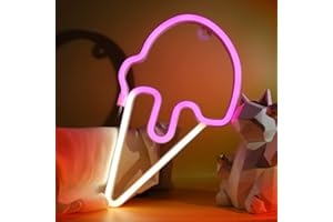 DWOOKE LED Ice Cream Neon Sign Neon Light Signs Pink Neon Light Battery/USB Operated Neon Art Sign for Wall Decor Girl’s Room Light Up Ice Cream Sign for Summer Party Bar Christmas