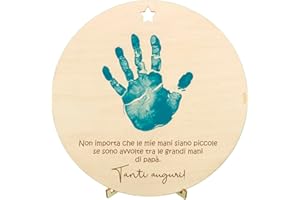 nagu® Cornice in Legno per Impronte di Bambini, Regalo Uomo, Biglietto Auguri Compleanno, Prima Festa del Papa Idee Regalo, Diametro 20 cm, con Spazio per le Mani di Due Bambini