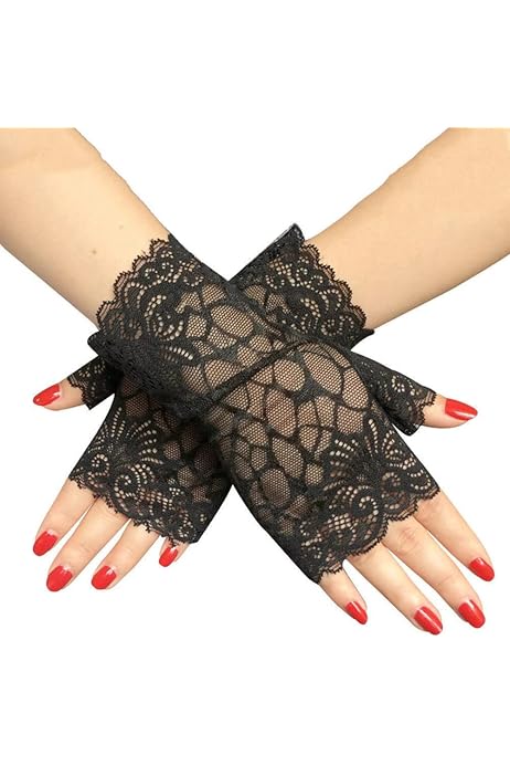 Gants En Dentelle Femme MINGZE - Longueur Poignet, Sans Doigts | Mariage, Soirée, Protection UV | Élégants Et Sexy