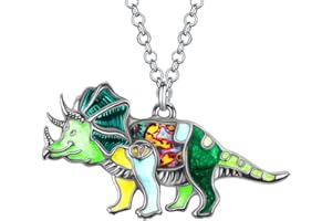 DOWAY Cute Enamel Triceratops Dinosaur Necklace Pendant for Women Girls Fantasy Jewelry Gifts