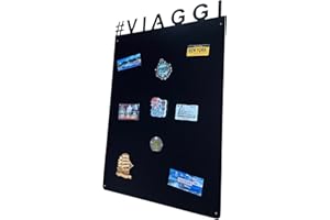 STALFORM Lavagna Magnetica da Parete in Acciaio Nera VIAGGI 75x49 cm, Black Memo-Board, Pannello Magnetico per Calamite, Lavagna da Cucina, Ufficio, Camera dei Bambini