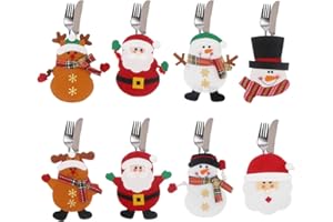 Annhao Portaposate di Natale 8 pezzi, Cucina Posate Coltello Forchetta Cucchiaio Babbo Natale Pupazzo di Neve Alce Porta Coltelli Borse Decorazioni per Borsa da tavola Posate Natale