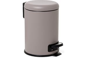 Tatay Papelera Baño con Pedal de Acero Inoxidable, 3L de Capacidad, Interior Extraíble, Cierre con Caída Amortiguada, Libre de BPA, Color Taupe, Medidas 17.5 x 22.5 x 25 cm