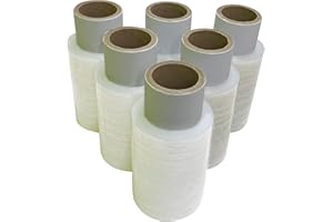 JeeJaan® 6 Rolls Clear Mini Handy Shrink Wrap 100mm x 150m 17mu - Extended Core Self-Adhering Pallet Stretch Wrapper - Heavy Duty Plastic Wrap for Moving House Furniture Wrapping Film