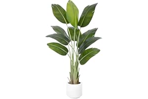 ZEEOZE Planta Artificial Ave del Paraíso 150cm Plantas Artificiales Decorativas con 10 Hojas de Plátano,Planta Artificial Grande Interior con Maceta Blanca para Decoracion Hogar Salon Casa Room Decor