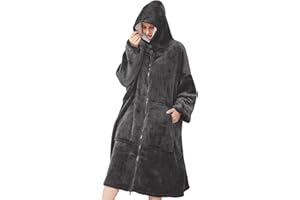 SPFASZEIV Reißverschluss Hoodie Decke Damen Kuscheldecke mit Ärmeln Übergroße Kuschelpullover Frauen Herren Tragbare Decken mit Kapuze Tasche Dunkelgrau