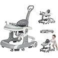 SKY-TOUCH 4-in-1 Foldable Baby Walker with Wheels, Activity Center Toys Tray, Music, 4-Gear Height Adjustable, Infant Toddler Baby Walker, Boys and Girls 6-24 Months