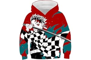 Yumenam Niño Demon Slayer Sudaderas con Capucha Tanjirou Nezuko Impreso Casual Pullover Sudaderas Jumper Hip Hop Streetwear Ropa Deportiva Traje de Cosplay de Halloween