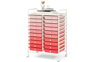 GIANTEX Chariot à roulettes avec 20 tiroirs empilables - Chariot de salle de bain avec roulettes verrouillables - Chariot de rangement pour cuisine, salle de bain, bureau - 64 x 39 x 88 cm (rouge +