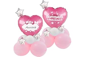 BETESSIN Palloncini Centrotavolo Nascita Battesimo Bambina Scritta Benvenuta Piccolina Rosa Doppia Faccia Scrivibile Decorazione Tavolo Festa Bomboniere Confetti Nascita Baby Shower