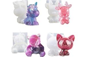 WHCCTL Moule Resine Époxy, 4 Pièces Moule Résine Animaux 3D, Moules en Résine Époxy en Forme d'Animaux 3D en Silicone, Moulessilicone pour Fabrication de Bougies, Travaux Manuels, Projets de Bricolage