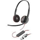 Poly Blackwire 3220 Wired Headset - Noise Cancelling Microphone - Stereo Design - Connect to PC/Mac via USB-C or USB-A - Work
