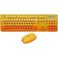 Mechanical Gaming Keyboard and Mouse Combo, 104 Keys 2.4G Wireless Connection Retro Punk Round Keycaps Typewriter Keyboard with 3 DPI Adjustable Gaming Mouse for Game and Office (Mixed Color Yellow)