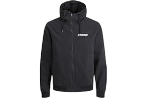 JACK & JONES PLUS Męska kurtka bomberka JJERUSH Hood Bomber NOOS PLS, czarna/szczegóły: SOLID, 6XL, czarny/szczegół: solidny.