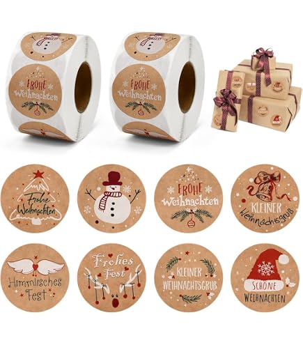 1000 Autocollants Ronds De Noël En Papier Kraft - Diamètre 38 Mm - Pour Emballage Cadeaux, Décorations, étiquettes