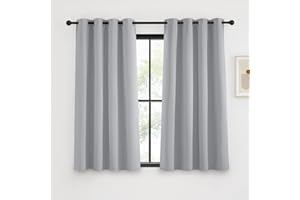 KGORGE Verdunkelungsvorhang Grau Ösenvorhang 2er Set 135 x 140 cm(HxB) Schlafzimmer Gardinen Blickdicht Kurze Vorhänge Blickdicht Thermovorhang mit Ösen, Hellgrau